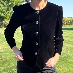 90s Vintage Leslie Fay Black Velvet Jacket Jewel Buttons Romantic Victorian S/M